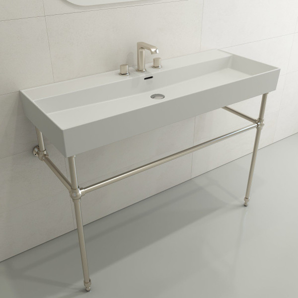 BOCCHI 1394-XXX-0127 Milano 47.75 Inch 3-Hole Wall-Mounted Fireclay Sink with Ov