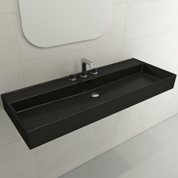 BOCCHI 1394-XXX-0127 Milano 47.75 Inch 3-Hole Wall-Mounted Fireclay Sink with Ov