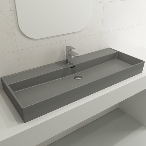 BOCCHI 1394-XXX-0126 Milano 47.75 Inch 1-Hole Wall-Mounted Fireclay Sink with Ov