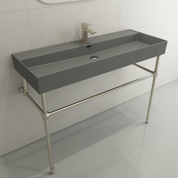 BOCCHI 1394-XXX-0126 Milano 47.75 Inch 1-Hole Wall-Mounted Fireclay Sink with Ov