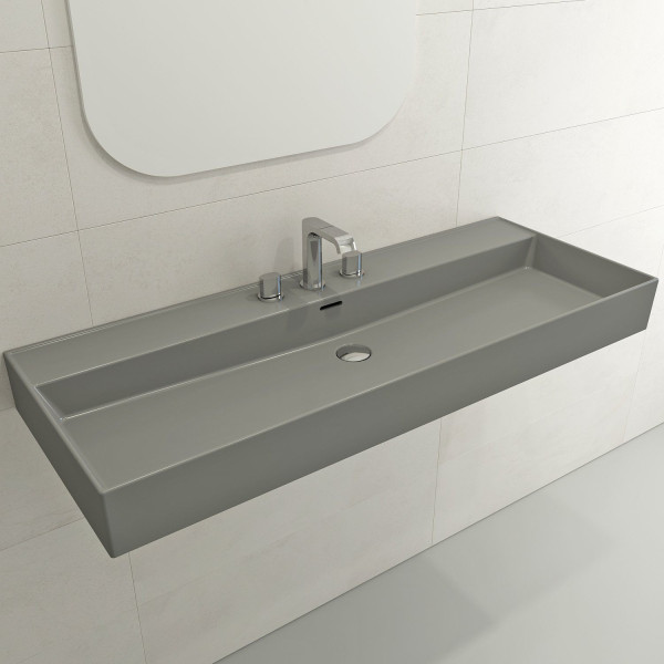 BOCCHI 1394-XXX-0127 Milano 47.75 Inch 3-Hole Wall-Mounted Fireclay Sink with Ov