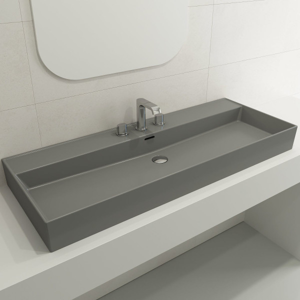 BOCCHI 1394-XXX-0127 Milano 47.75 Inch 3-Hole Wall-Mounted Fireclay Sink with Ov