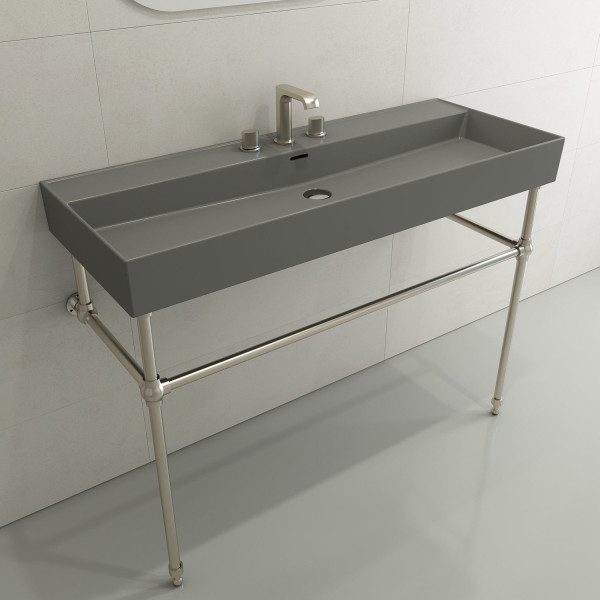 BOCCHI 1394-XXX-0127 Milano 47.75 Inch 3-Hole Wall-Mounted Fireclay Sink with Ov