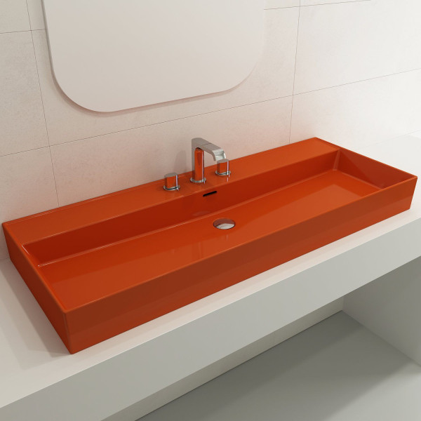 BOCCHI 1394-XXX-0127 Milano 47.75 Inch 3-Hole Wall-Mounted Fireclay Sink with Ov