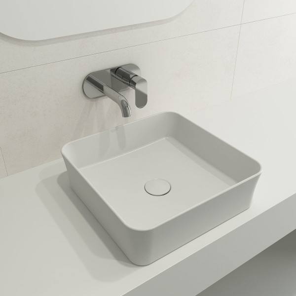 BOCCHI 1477-XXX-0125 Sottile Square Vessel Fireclay Sink w/ Matching Drain Cover