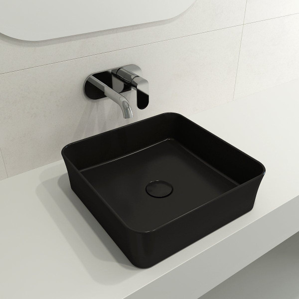 BOCCHI 1477-XXX-0125 Sottile Square Vessel Fireclay Sink w/ Matching Drain Cover