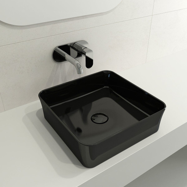 BOCCHI 1477-XXX-0125 Sottile Square Vessel Fireclay Sink w/ Matching Drain Cover