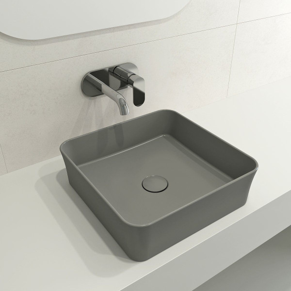 BOCCHI 1477-XXX-0125 Sottile Square Vessel Fireclay Sink w/ Matching Drain Cover