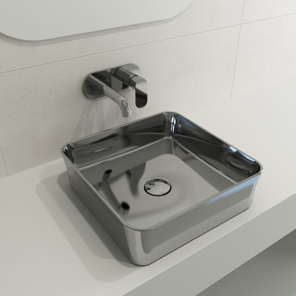 BOCCHI 1477-XXX-0125 Sottile Square Vessel Fireclay Sink w/ Matching Drain Cover