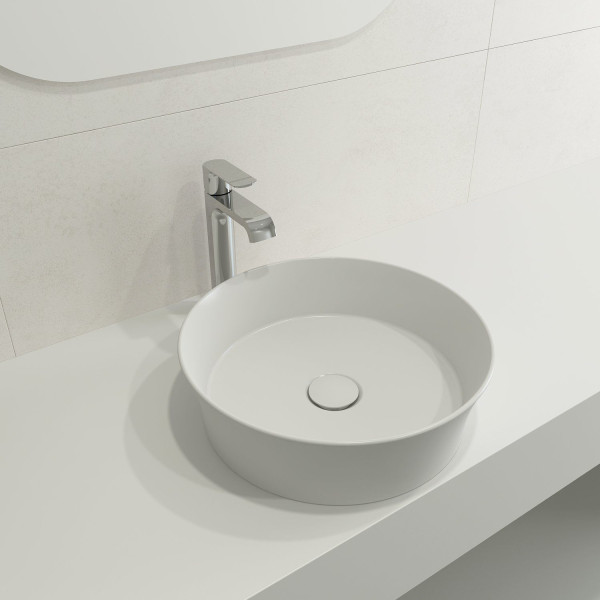 BOCCHI 1478-XXX-0125 Sottile 15 Inch Round Vessel Fireclay with Matching Drain C