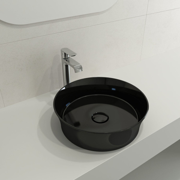 BOCCHI 1478-XXX-0125 Sottile 15 Inch Round Vessel Fireclay with Matching Drain C