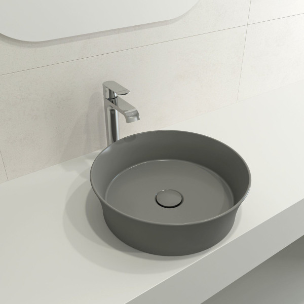 BOCCHI 1478-XXX-0125 Sottile 15 Inch Round Vessel Fireclay with Matching Drain C
