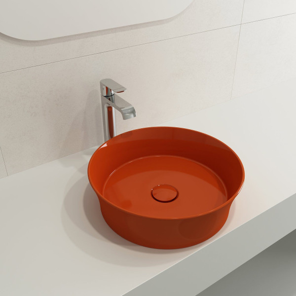 BOCCHI 1478-XXX-0125 Sottile 15 Inch Round Vessel Fireclay with Matching Drain C
