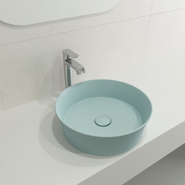 BOCCHI 1478-XXX-0125 Sottile 15 Inch Round Vessel Fireclay with Matching Drain C
