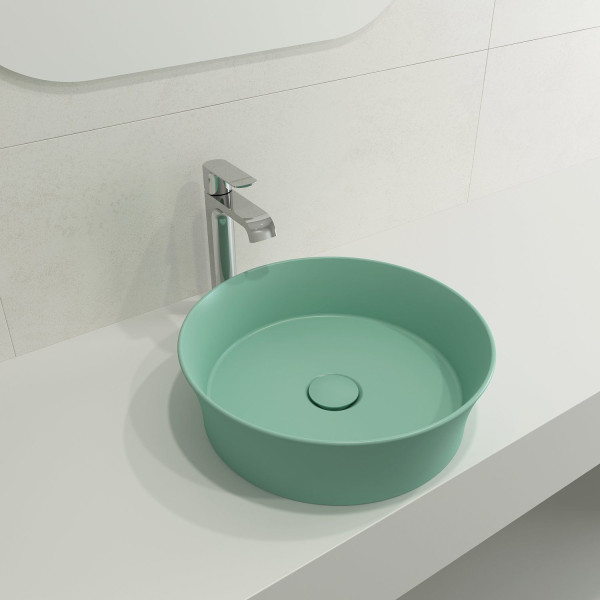 BOCCHI 1478-XXX-0125 Sottile 15 Inch Round Vessel Fireclay with Matching Drain C