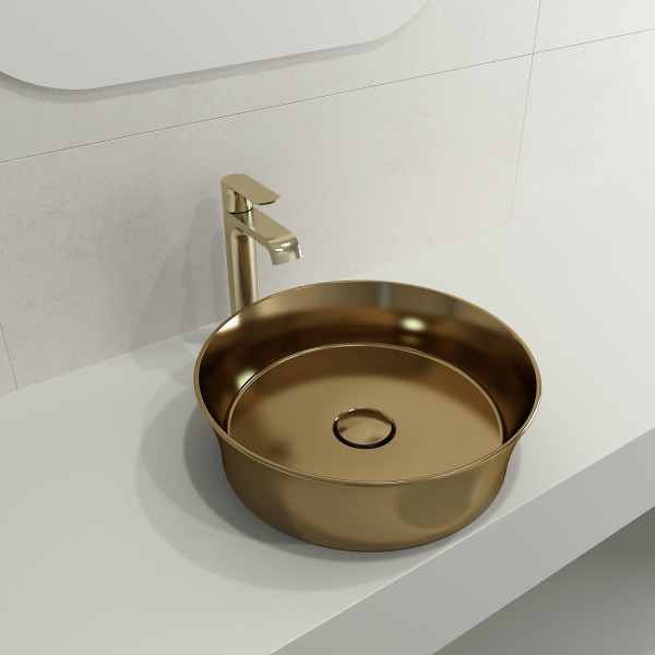 BOCCHI 1478-XXX-0125 Sottile 15 Inch Round Vessel Fireclay with Matching Drain C