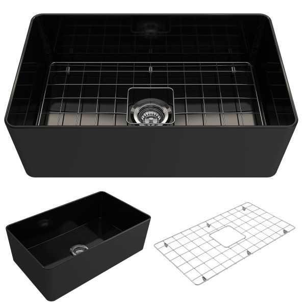 BOCCHI 1481-0120 Farmhouse Apron Front Fireclay 30" Single Bowl Kitchen Sink