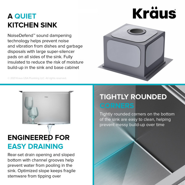 Kraus KWT321-15-316 Outdoor Workstation Drop-In Stainless Steel Bar Sink