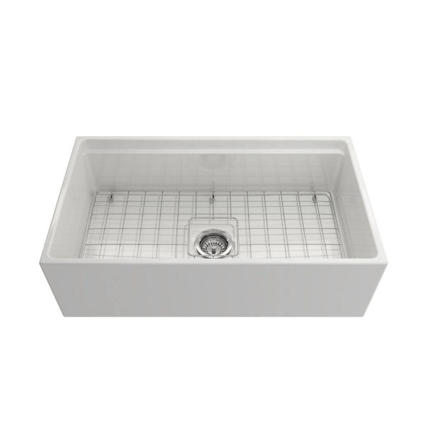BOCCHI 1504-001-2020CH Apron Front Fireclay 33 Inch Single Bowl Kitchen Sink Kit