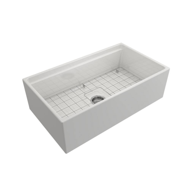 BOCCHI 1504-001-2020CH Apron Front Fireclay 33 Inch Single Bowl Kitchen Sink Kit