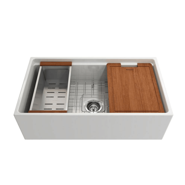 BOCCHI 1504-001-2020CH Apron Front Fireclay 33 Inch Single Bowl Kitchen Sink Kit