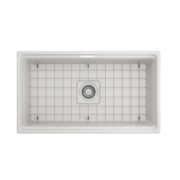 BOCCHI 1504-001-2020SS Apron Front Fireclay 33 Inch Single Bowl Kitchen Sink Kit