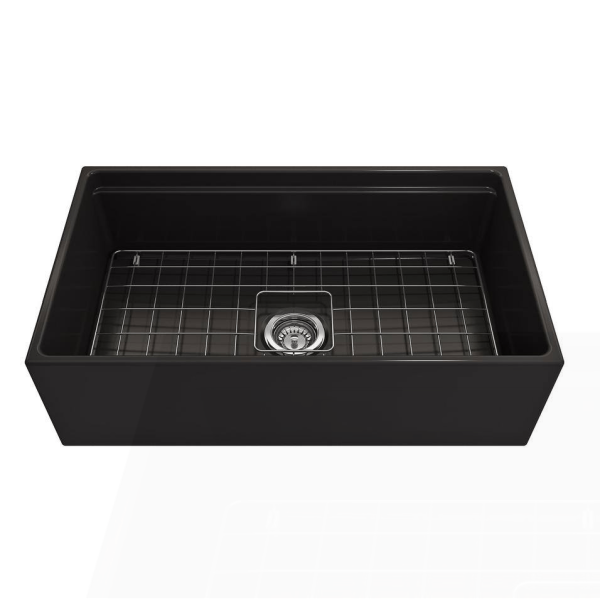 BOCCHI 1504-004-2020MB Apron Front Fireclay 33 Inch Single Bowl Kitchen Sink Kit