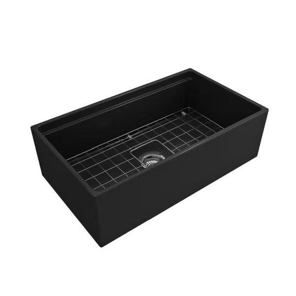 BOCCHI 1504-004-2020MB Apron Front Fireclay 33 Inch Single Bowl Kitchen Sink Kit