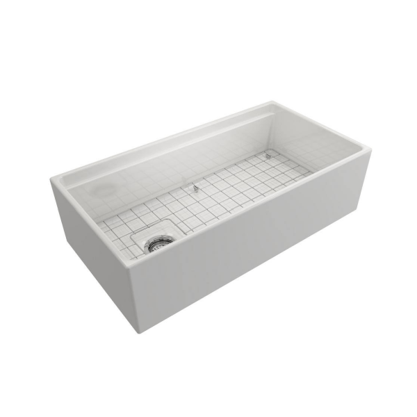 BOCCHI 1505-001-2020CH Apron Front Fireclay 36 Inch Single Bowl Kitchen Sink Kit