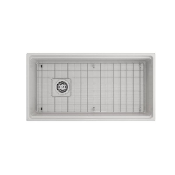 BOCCHI 1505-001-2020CH Apron Front Fireclay 36 Inch Single Bowl Kitchen Sink Kit