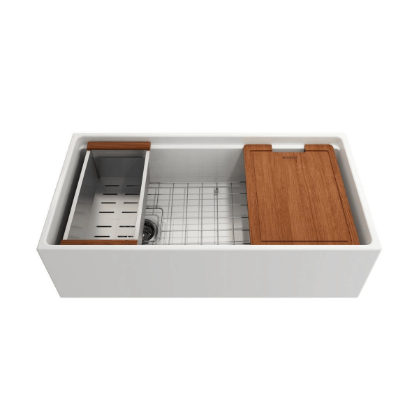BOCCHI 1505-001-2020SS Apron Front Fireclay 36 Inch Single Bowl Kitchen Sink Kit