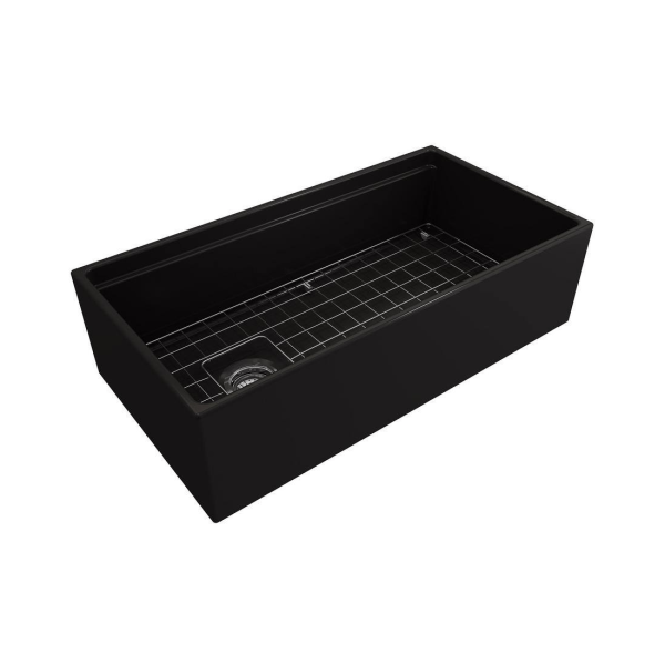BOCCHI 1505-004-2020MB Apron Front Fireclay 36 Inch Single Bowl Kitchen Sink Kit