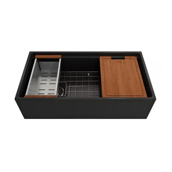 BOCCHI 1505-004-2020MB Apron Front Fireclay 36 Inch Single Bowl Kitchen Sink Kit