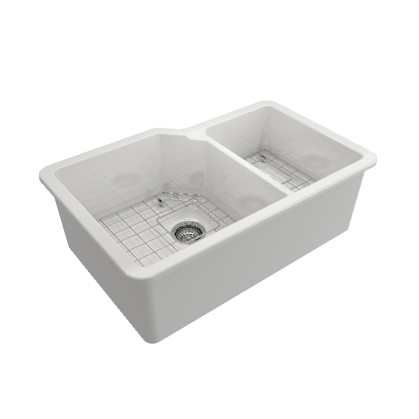BOCCHI 1506-XXX-0120 Sotto Dual-Mount Fireclay 33 in. Double Bowl Kitchen Sink