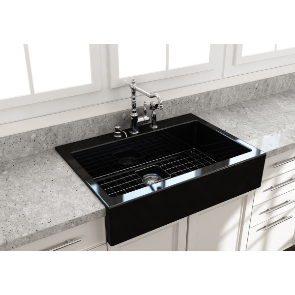 BOCCHI 1551-XXX-0120 Fireclay 34" Single Bowl Farmhouse Sink For Easy Retro-Fit