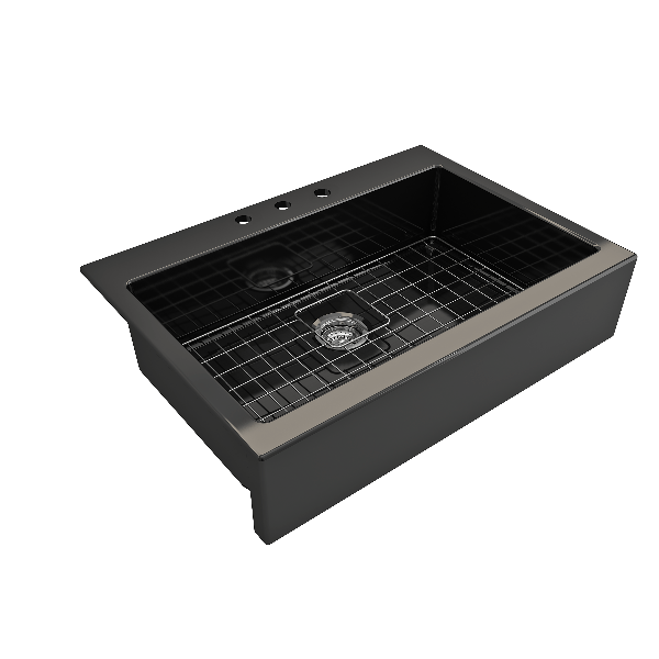BOCCHI 1551-XXX-0120 Fireclay 34" Single Bowl Farmhouse Sink For Easy Retro-Fit