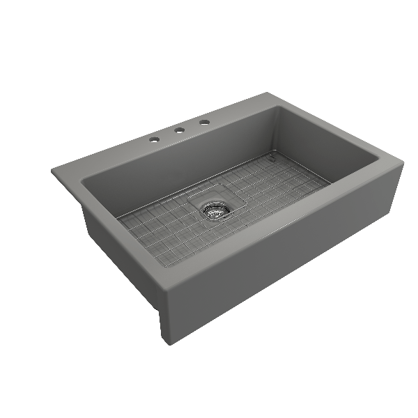 BOCCHI 1551-XXX-0120 Fireclay 34" Single Bowl Farmhouse Sink For Easy Retro-Fit