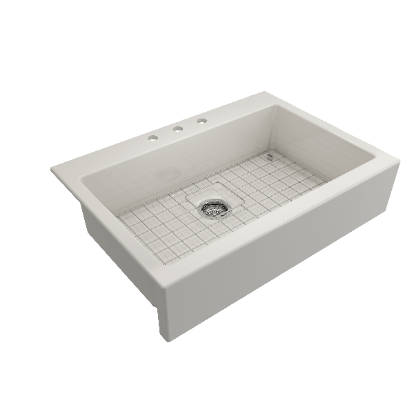 BOCCHI 1551-XXX-0120 Fireclay 34" Single Bowl Farmhouse Sink For Easy Retro-Fit