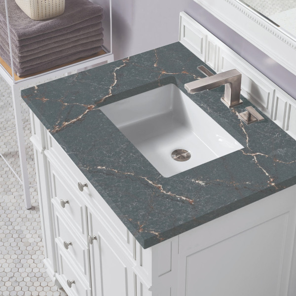 James Martin 157-V30-BW-3PBL Bright White Vanity Parisien Bleu Quartz Top
