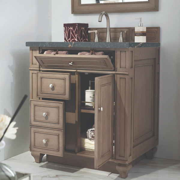 James Martin 157-V30-WW-3PBL Vanity Whitewashed Walnut Parisien Bleu Quartz Top