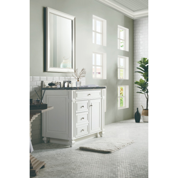 James Martin 157-V36-BW-3PBL Bright White Vanity Parisien Bleu Quartz Top