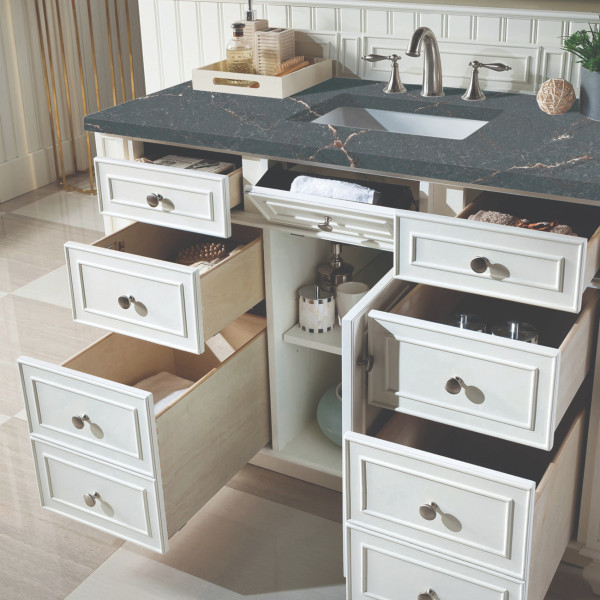 James Martin 157-V48-BW-3PBL Bright White Single Vanity Parisien Bleu Quartz Top