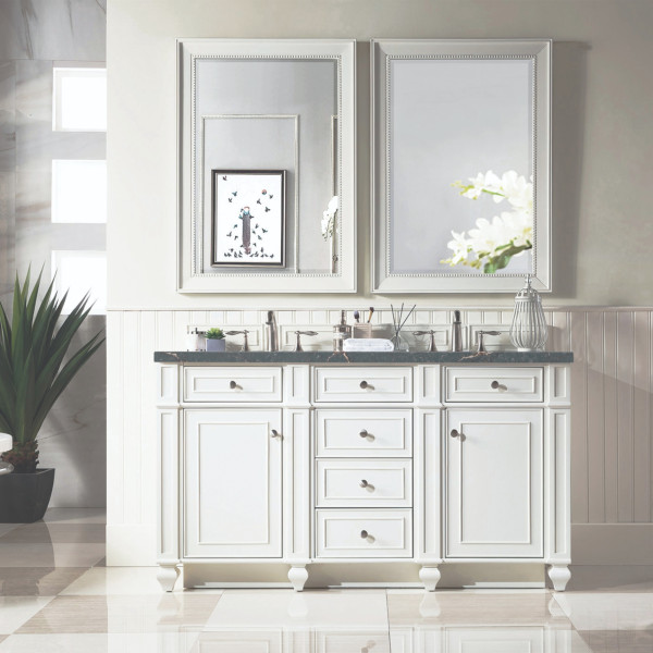 James Martin 157-V60D-BW-3PBL Bright White Vanity Parisien Bleu Quartz Top