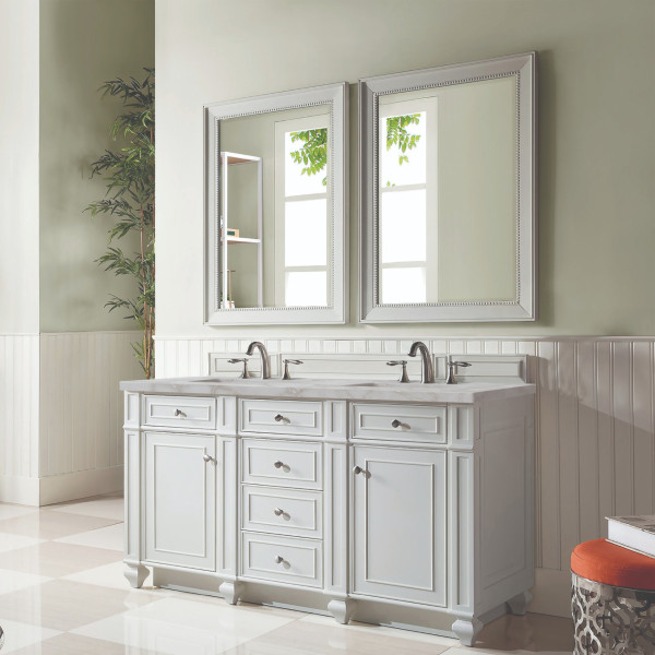 James Martin 157-V60D-BW-3VSL Bright White Vanity Victorian Silver Quartz Top