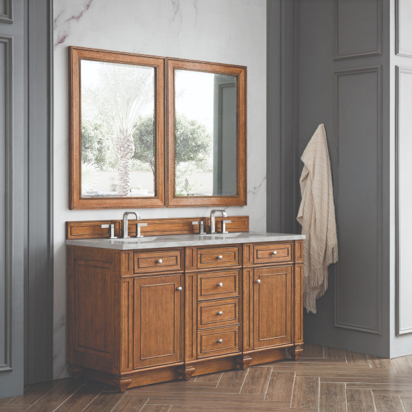 James Martin 157-V60D-SBR-3VSL Saddle Brown Vanity Victorian Silver Quartz Top