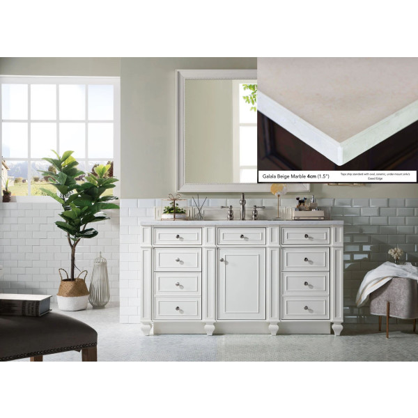 James Martin 157-V60S-CWH-4 Bristol 60" Single Vanity Cottage White w/ Top