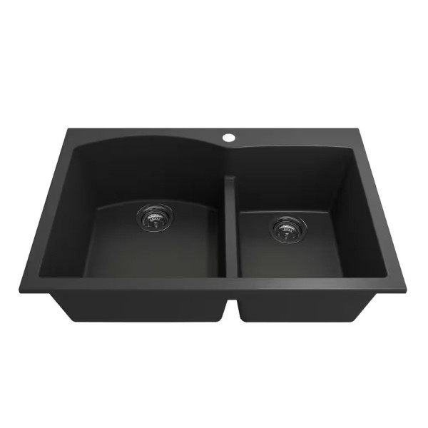 BOCCHI 1602-504-2019CH Dual Mount Granite Composite 33" 2 Bowl Kitchen Sink Kit