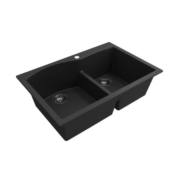 BOCCHI 1602-504-2019CH Dual Mount Granite Composite 33" 2 Bowl Kitchen Sink Kit