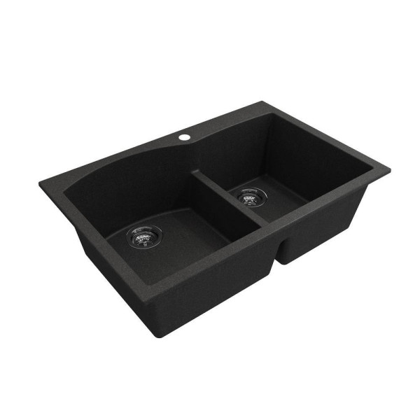 BOCCHI 1602-505-2019CH Dual Mount Granite Composite 33" 2 Bowl Kitchen Sink Kit