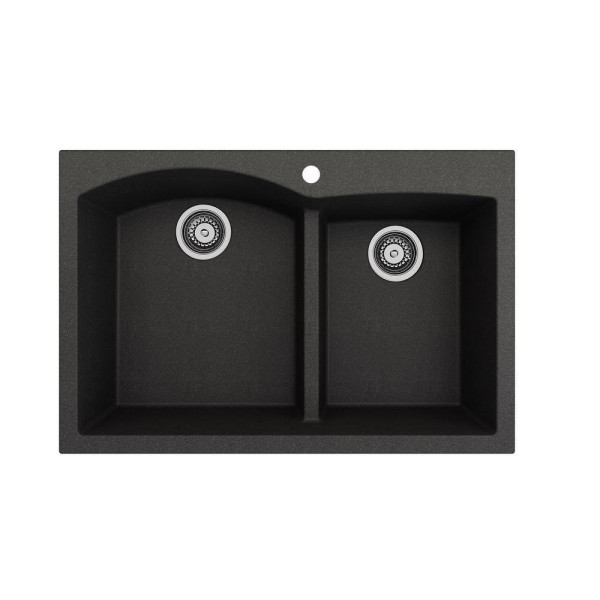 BOCCHI 1602-505-2019CH Dual Mount Granite Composite 33" 2 Bowl Kitchen Sink Kit